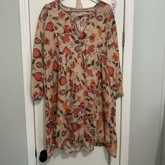 JOHNNY WAS SPORT Workshop Peach Floral Dress Size Large 2pc - Picture 1 of 13